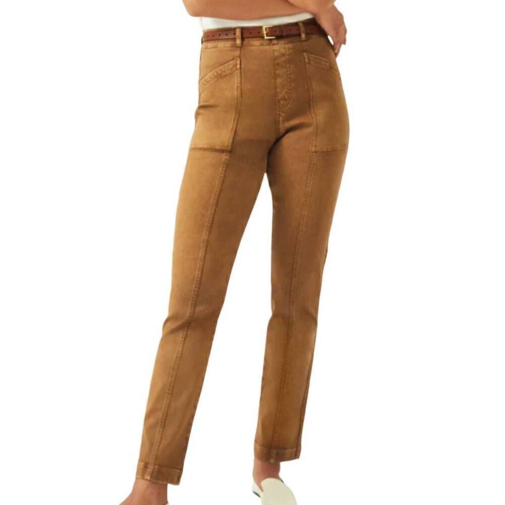 NWT SPANX Pants Women's Small Petite Brown Acorn Stretch Twill Straight Leg